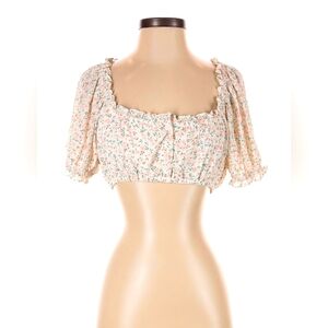NWT Floral Cropped Peasant Top